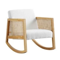 Fyne Ecru Boucle Rocking Armchair With Rattan Armrests -Daals Shop ACH 40 ECRU NAT WB1