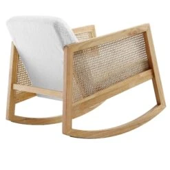 Fyne Ecru Boucle Rocking Armchair With Rattan Armrests -Daals Shop ACH 40 ECRU NAT WB4