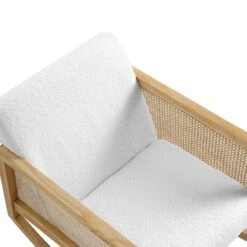 Fyne Ecru Boucle Rocking Armchair With Rattan Armrests -Daals Shop ACH 40 ECRU NAT detail1