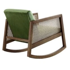 Fyne Moss Green Velvet Rocking Armchair With Rattan Armrests -Daals Shop ACH 40 GREEN WALN WB4