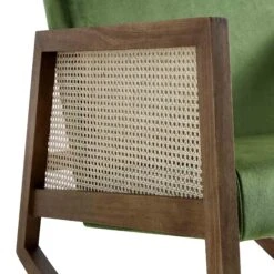 Fyne Moss Green Velvet Rocking Armchair With Rattan Armrests -Daals Shop ACH 40 GREEN WALN detail2