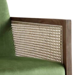 Fyne Moss Green Velvet Rocking Armchair With Rattan Armrests -Daals Shop ACH 40 GREEN WALN detail3