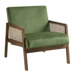 Fyne Moss Green Velvet Walnut Frame Rattan Armchair 14 Fyne Moss Green Velvet Walnut Frame Rattan Armchair -Daals Shop ACH 608 GREENVEL WALN WB1