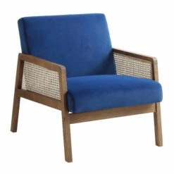 Fyne Navy Blue Velvet Walnut Frame Rattan Armchair 14 Fyne Navy Blue Velvet Walnut Frame Rattan Armchair -Daals Shop ACH 608 NAVYVEL WALN WB1