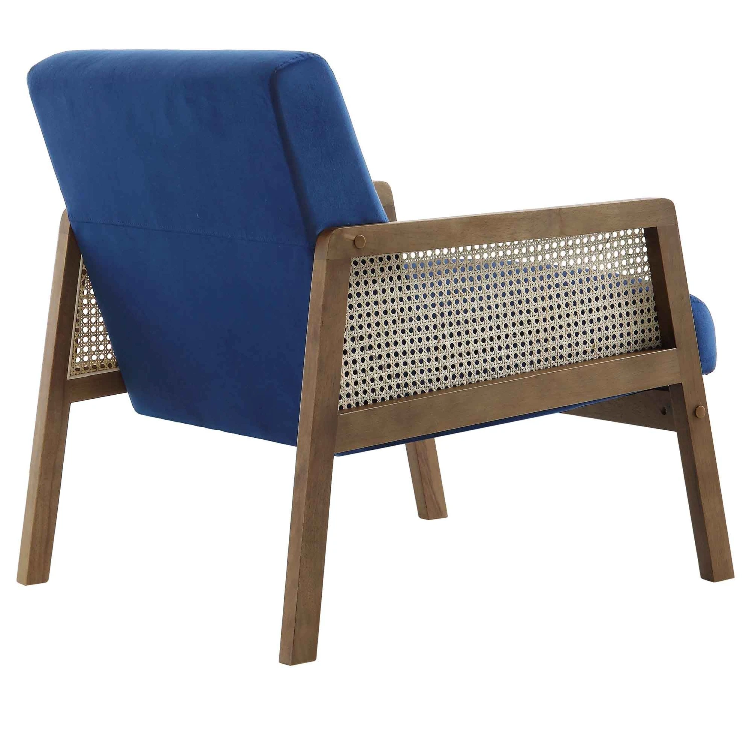 Fyne Navy Blue Velvet Walnut Frame Rattan Armchair 7 Fyne Navy Blue Velvet Walnut Frame Rattan Armchair - Image 7