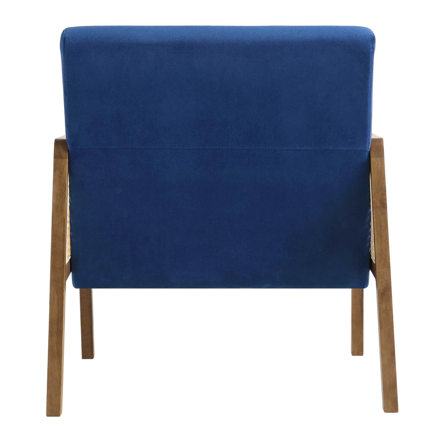 Fyne Navy Blue Velvet Walnut Frame Rattan Armchair 8 Fyne Navy Blue Velvet Walnut Frame Rattan Armchair - Image 8