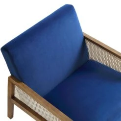 Fyne Navy Blue Velvet Walnut Frame Rattan Armchair 20 Fyne Navy Blue Velvet Walnut Frame Rattan Armchair -Daals Shop ACH 608 NAVYVEL WALN detail1