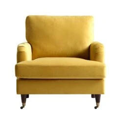 Brigette Mustard Velvet Armchair With Antique Brass Castor Legs -Daals Shop AYSF 010 MUSTARD VEL 1ST WB2