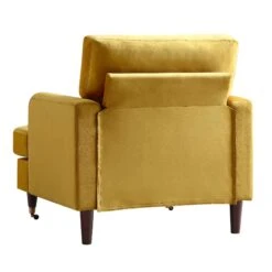 Brigette Mustard Velvet Armchair With Antique Brass Castor Legs -Daals Shop AYSF 010 MUSTARD VEL 1ST WB4