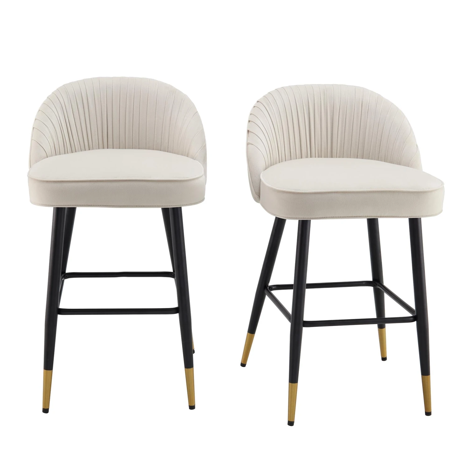 Miyae Set Of 2 Pleated Champagne Beige Velvet Upholstered Counter Stools 2 Miyae Set Of 2 Pleated Champagne Beige Velvet Upholstered Counter Stools - Image 2
