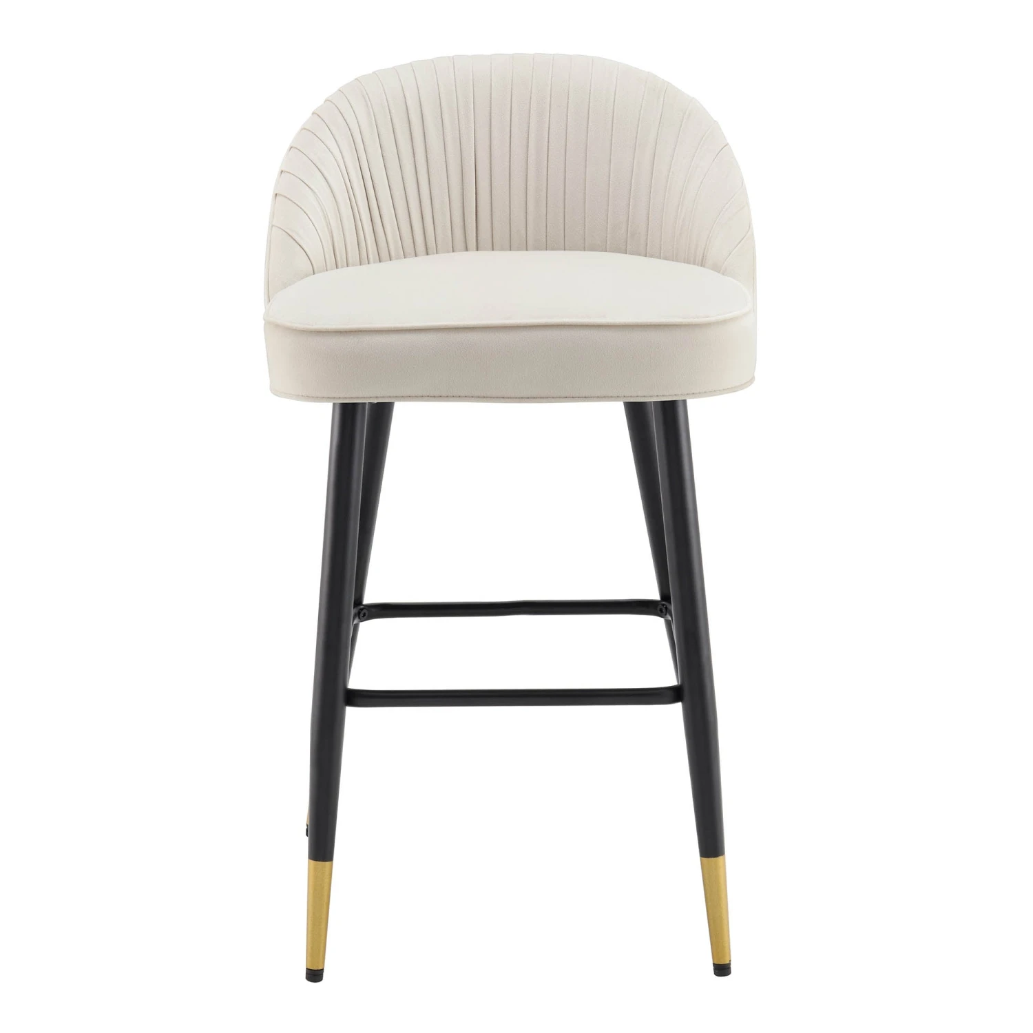 Miyae Set Of 2 Pleated Champagne Beige Velvet Upholstered Counter Stools 6 Miyae Set Of 2 Pleated Champagne Beige Velvet Upholstered Counter Stools - Image 6