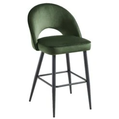 Oakley Set Of 2 Dark Green Velvet Upholstered Counter Stools With Contrast Piping -Daals Shop BCH 2155 DARKGREEN VEL 2P WB3