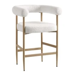 Fulbourn White Boucle Counter Stool With Natural Wood Effect Legs -Daals Shop BCH 2171 WHITE BOUCLE NAT WB2
