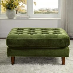 Henrietta Ottoman, Moss Green Velvet -Daals Shop BOSF 9680 FERN VEL STOOL scene2