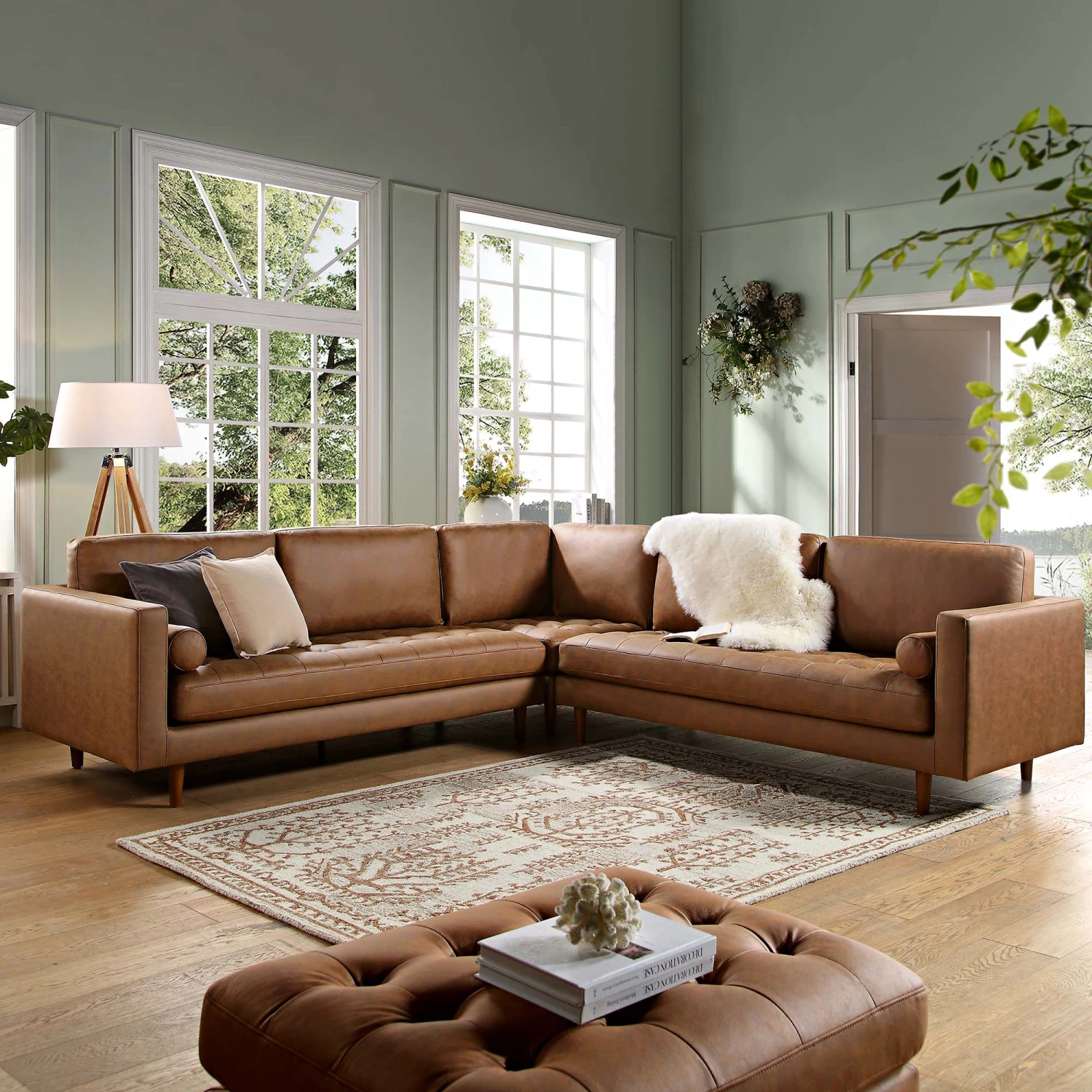 Henrietta 5+Seater Corner Sofa, Tan Faux Suede 1 Henrietta 5+Seater Corner Sofa, Tan Faux Suede