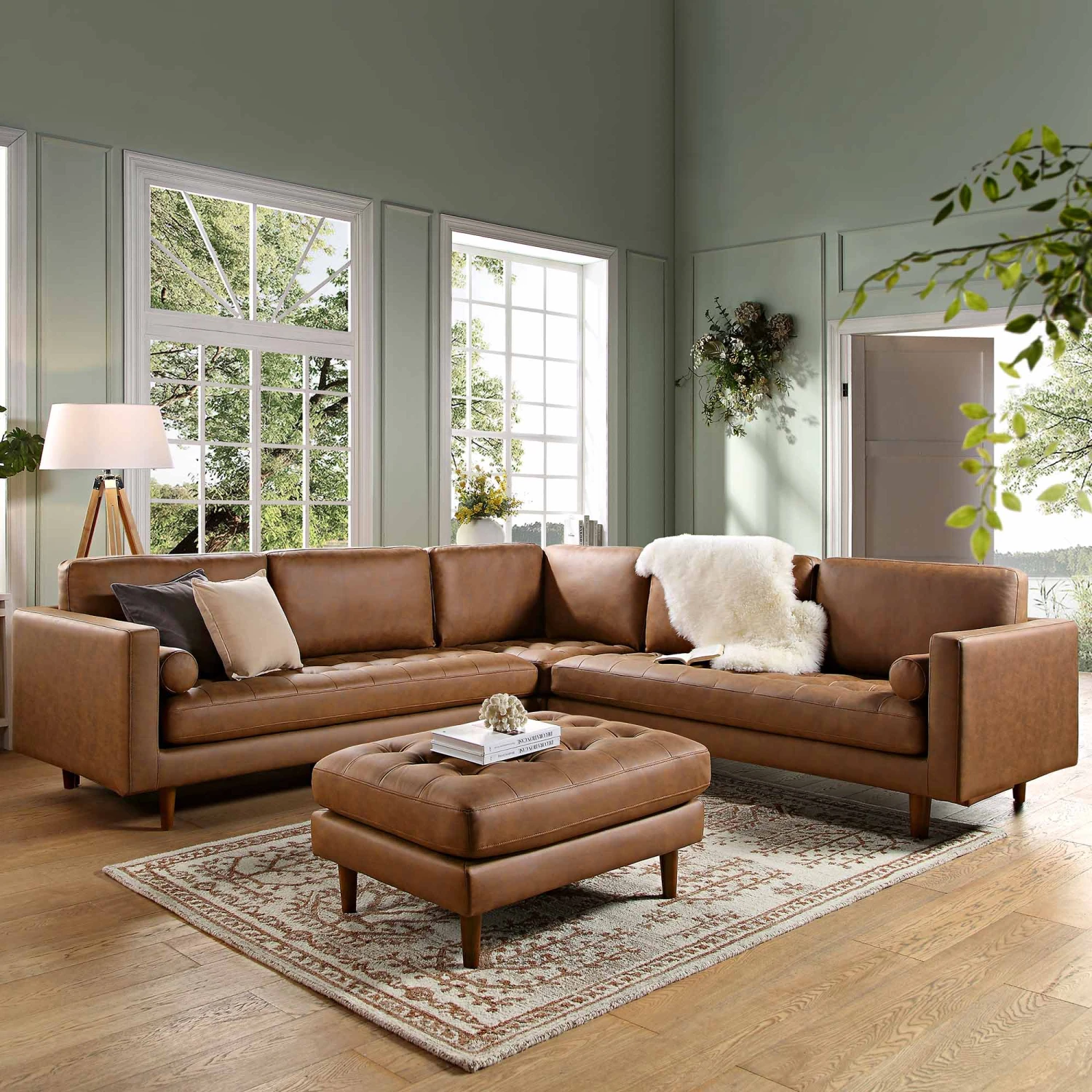 Henrietta 5+Seater Corner Sofa, Tan Faux Suede 2 Henrietta 5+Seater Corner Sofa, Tan Faux Suede - Image 2