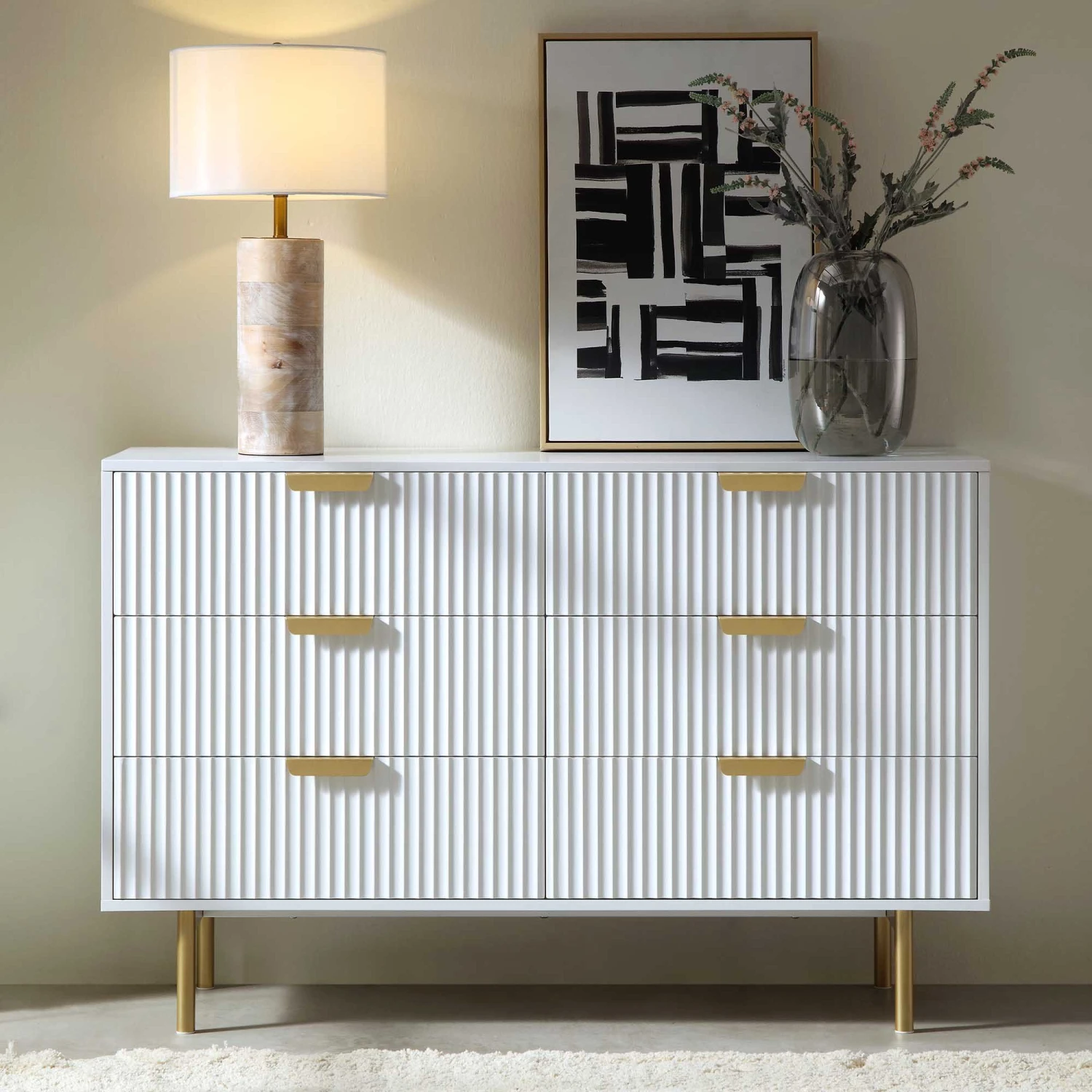 Richmond Ridged Wide Chest Of 6 Drawers, Matte White 2 Richmond Ridged Wide Chest Of 6 Drawers, Matte White - Image 2