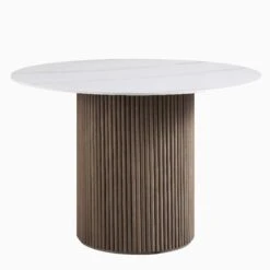 Maru Ceramic Top Silver Oak Pedestal Round Dining Table -Daals Shop BSD 137 SILK WB1