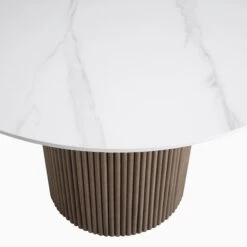 Maru Ceramic Top Silver Oak Pedestal Round Dining Table -Daals Shop BSD 137 SILK detail1