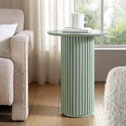 Maru Oak Round Side Table, Sage Green