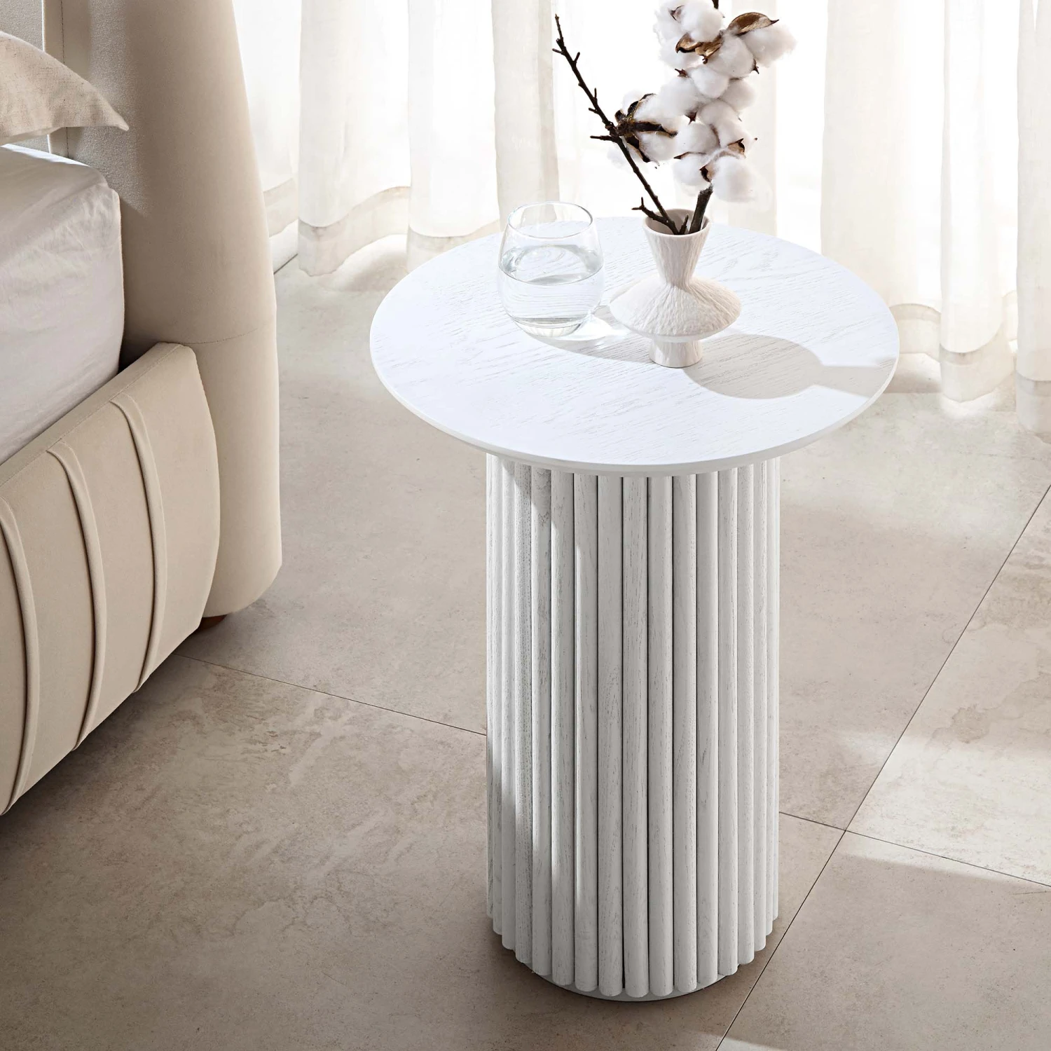 Maru Oak Round Side Table, Washed White 2 Maru Oak Round Side Table, Washed White - Image 2