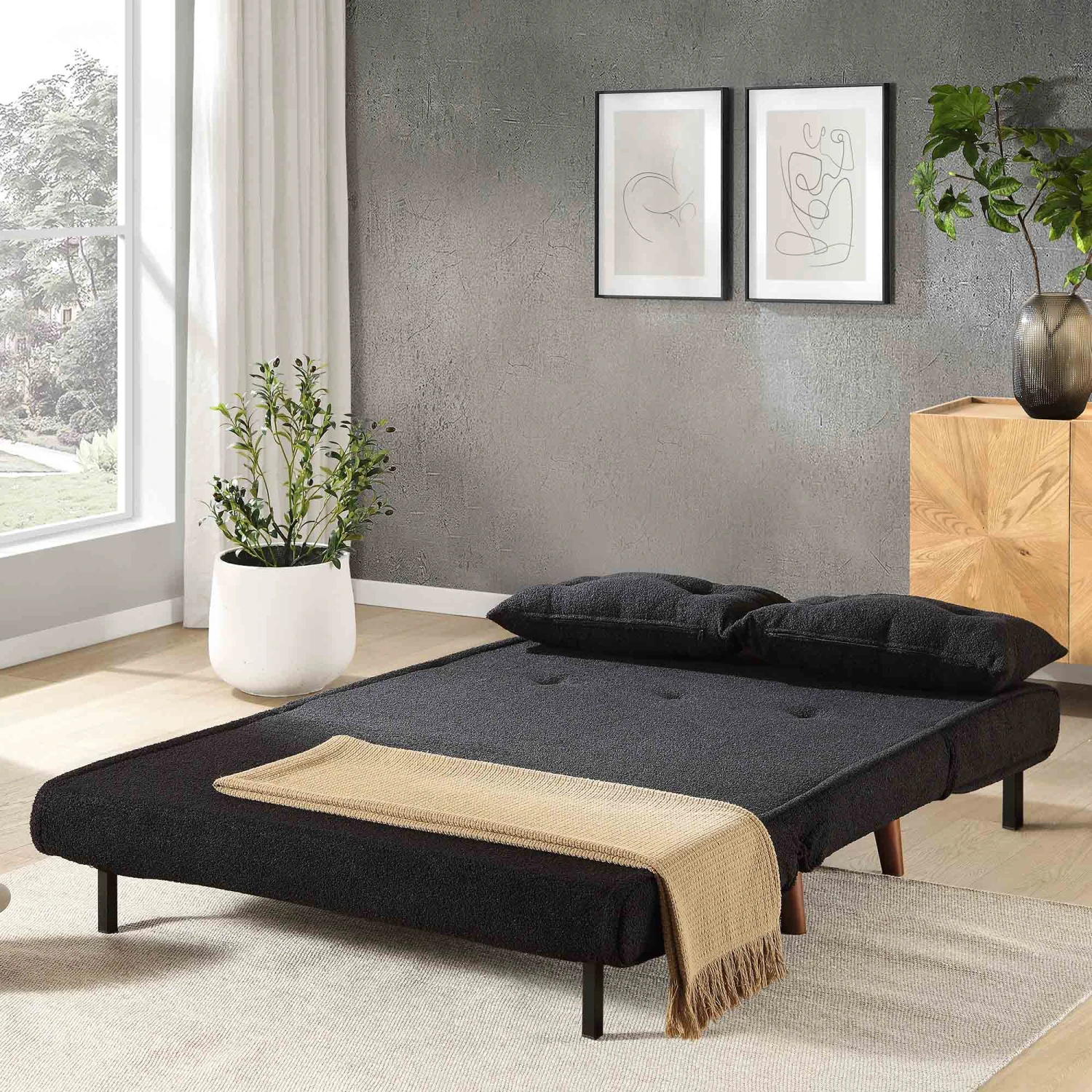 Algo Sofabed With Cushions In Charcoal Teddy Fabric 2 Seater 4 Algo Sofabed With Cushions In Charcoal Teddy Fabric 2 Seater - Image 4