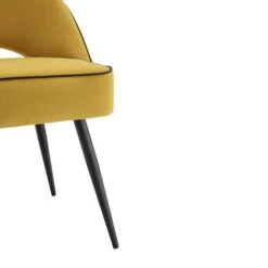 Oakley Set Of 2 Mustard Yellow Velvet Upholstered Dining Chairs With Piping -Daals Shop DCH 2138 MUSTARD VEL 2P detail4