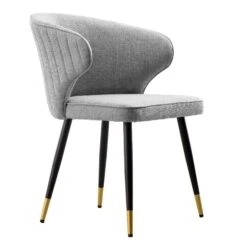 Langham Set Of 2 Grey Woven Fabric Carver Dining Chairs With Fluted Back -Daals Shop DCH 2143 GREY WOV 2P WB4