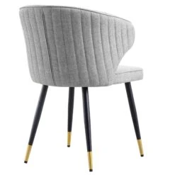 Langham Set Of 2 Grey Woven Fabric Carver Dining Chairs With Fluted Back -Daals Shop DCH 2143 GREY WOV 2P WB6