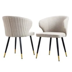 Langham Set Of 2 Oatmeal Woven Fabric Carver Dining Chairs With Fluted Back 16 Langham Set Of 2 Oatmeal Woven Fabric Carver Dining Chairs With Fluted Back -Daals Shop DCH 2143 TAUPE WOV 2P WB1