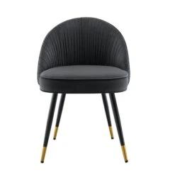 Miyae Set Of 2 Pleated Charcoal Velvet Upholstered Dining Chairs -Daals Shop DCH 2144 CHARCOAL VEL 2P WB2