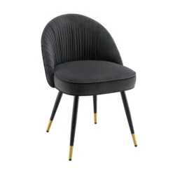 Miyae Set Of 2 Pleated Charcoal Velvet Upholstered Dining Chairs -Daals Shop DCH 2144 CHARCOAL VEL 2P WB3