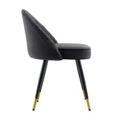 Miyae Set Of 2 Pleated Charcoal Velvet Upholstered Dining Chairs -Daals Shop DCH 2144 CHARCOAL VEL 2P WB5