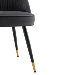Miyae Set Of 2 Pleated Charcoal Velvet Upholstered Dining Chairs -Daals Shop DCH 2144 CHARCOAL VEL 2P detail3