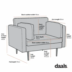 Pelham Orange Velvet Fabric Armchair -Daals Shop Dimensional Drawings LVSF 386 1ST