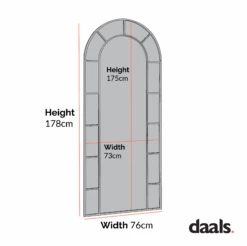 Beaumont Arched Full Lenth Metal Frame Mirror 178 X 76 Cm, Black 12 Beaumont Arched Full Lenth Metal Frame Mirror 178 X 76 Cm, Black -Daals Shop Dimensional Drawings Mar 2023 MIRR 029