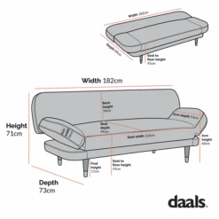 Solna 2-Seater Sofa Bed, Teal Velvet -Daals Shop Dimensional Drawings Sept 2023 GCSF 2277 1 600x 7f3ce454 9f9f 4fa6 8252 eacccc73e21d
