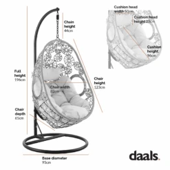 Daisy Floral Pattern Indoor Outdoor Hanging Chair -Daals Shop Dimensional Drawings OD HC 013