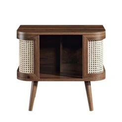 Izzy Curved Rattan Bedside Table, Walnut -Daals Shop FT BST 04 WALN WB1