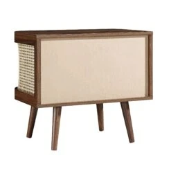 Izzy Curved Rattan Bedside Table, Walnut -Daals Shop FT BST 04 WALN WB5