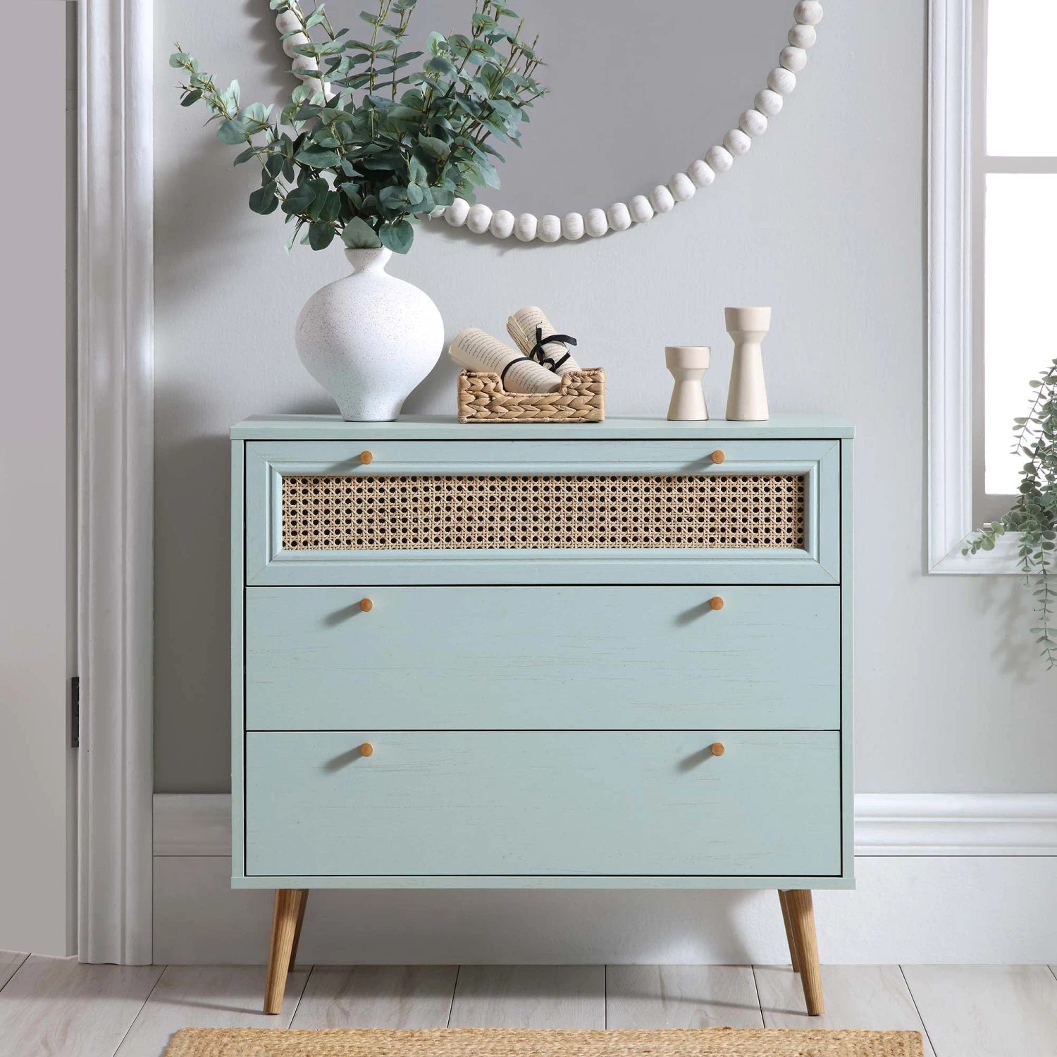 Anya Woven Rattan Chest Of 3 Drawer In Mint Colour 2 Anya Woven Rattan Chest Of 3 Drawer In Mint Colour - Image 2