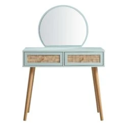 Frances Woven Rattan Dressing Table With Mirror, Mint -Daals Shop FT DRTA 01 SAGE WB1