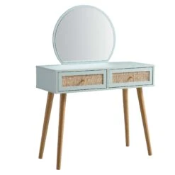 Frances Woven Rattan Dressing Table With Mirror, Mint -Daals Shop FT DRTA 01 SAGE WB3
