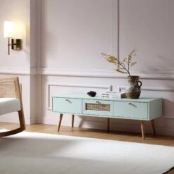 Anya Woven Rattan 3-Drawer TV Unit In Mint
