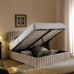 Helia Pleated Ottoman Storage Bed, Taupe Velvet -Daals Shop JAH 012 MINK VEL scene2