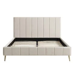 Sylvie Velvet Upholstered Bed Frame With Golden Chrome Legs, Champagne Velvet -Daals Shop JAH 06 CHAMPVEL WB1