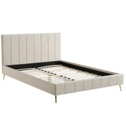 Sylvie Velvet Upholstered Bed Frame With Golden Chrome Legs, Champagne Velvet -Daals Shop JAH 06 CHAMPVEL WB3