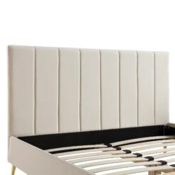 Sylvie Velvet Upholstered Bed Frame With Golden Chrome Legs, Champagne Velvet -Daals Shop JAH 06 CHAMPVEL detail1