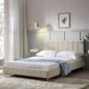 Sylvie Velvet Upholstered Bed Frame With Golden Chrome Legs, Champagne Velvet