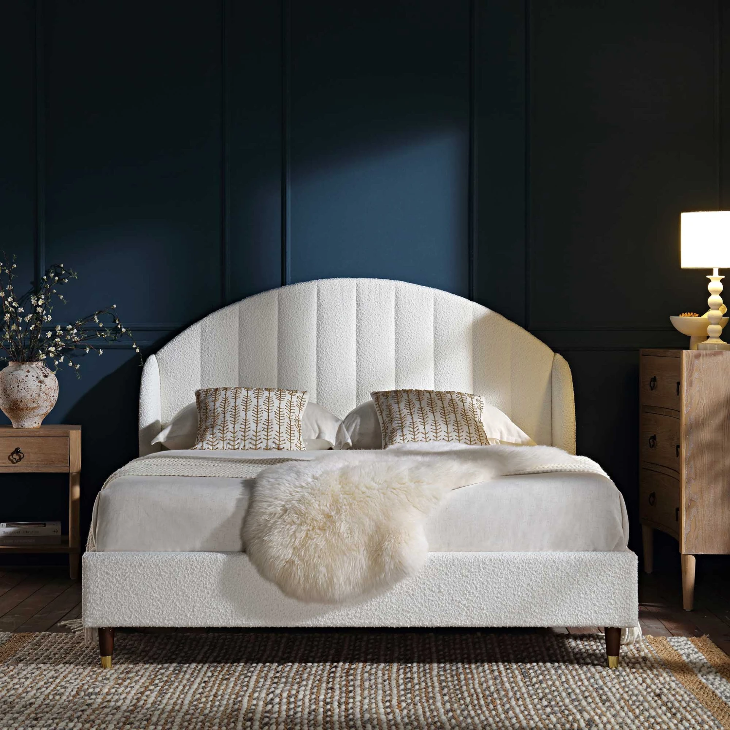 Eleanor White Boucle Upholstered Bed Frame With Domed Headboard 2 Eleanor White Boucle Upholstered Bed Frame With Domed Headboard - Image 2